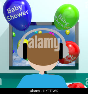 Baby Shower Balloons From Computer As Birth Party Invitations 3d Rendering Stock Photo