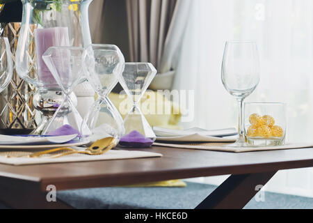 Detail image of Place settings on elegant dining table Stock Photo