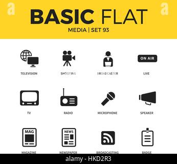 Basic set of media icons Stock Vector