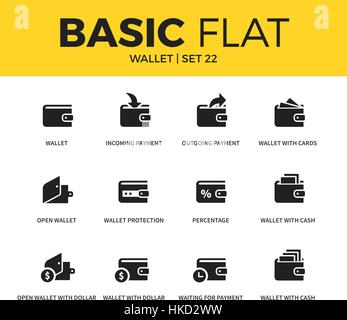 Basic set of Wallet icons Stock Vector