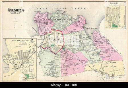 1873 Beers Map of Flushing and College Point, Queens, New York   Geographicus   Flushing beers 1873 Stock Photo