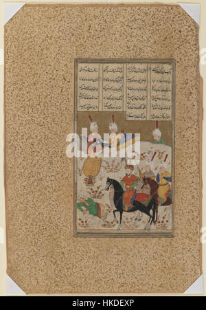 Brooklyn Museum   Illustrated Folio from a Manuscript of Persian Poetry showing a Ruler on Horseback Witnessing a Birth Scene Stock Photo