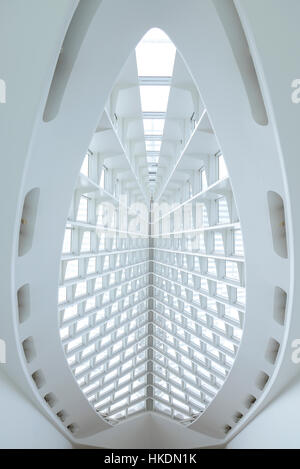 Interior atrium and skylight of Milwaukee Art Museum designed by Santiago Calatrava. Stock Photo