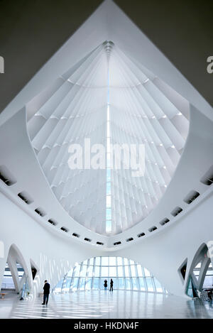 Interior atrium and skylight of Milwaukee Art Museum designed by Santiago Calatrava. Stock Photo