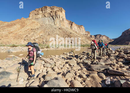 Hikers near Fish River, Fish River Canyon, Namibia Stock Photo