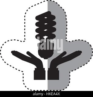 sticker silhouette of hands holding a modern light bulb Stock Vector