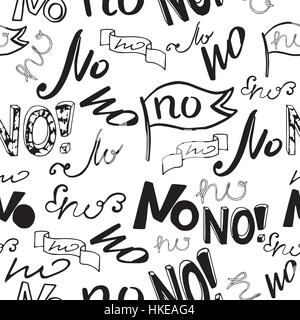 black white seamless vector pattern with word no. Stock Vector