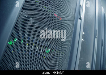 Perspective View And Distortion Effect Wide-Len Of Close up Server Rack With LED Indictor Inside Stock Photo