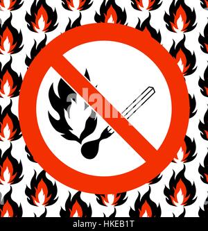 No matches. Prohibited symbol on seamless fire background. Vector illustration. Stock Vector