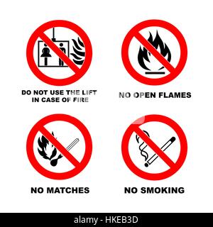 No smoking, No open flame, no matches, no lift. Stock Vector