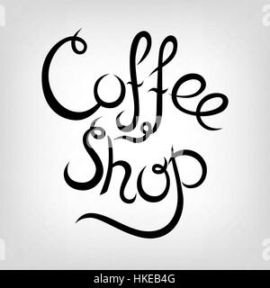 Vector Hand-drawn Lettering.  Coffee shop. Modern calligraphy quote. Black and white hand written coffee poster. Stock Vector