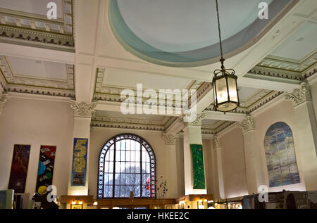 Interior ornate ceilings and walls of Munro's Books in Victoria, BC, Canada.  Historic bookstore on Government Street. Stock Photo