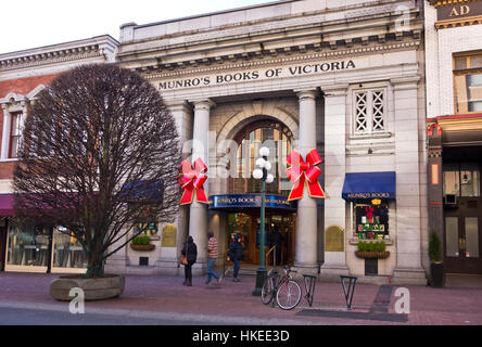 Exterior of Munro's Bookstore in Victoria, British Columbia, Canada.  Located on Government Street.  During Christmas season. Stock Photo