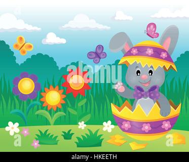 Easter bunny in eggshell theme image 3 - eps10 vector illustration. Stock Vector