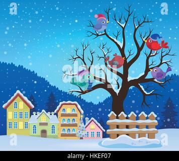 Winter tree with birds theme image 3 - eps10 vector illustration. Stock Vector