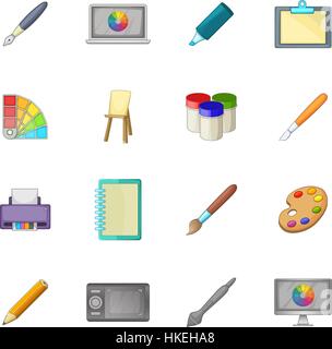 Drawing and painting tools icons set. Cartoon illustration of 16 drawing and painting tool vector icons for web Stock Vector