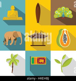 Attractions of Sri Lanka icons set. Flat illustration of 9 attractions of Sri Lanka vector icons for web Stock Vector