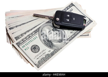 the car keys are on the money Stock Photo