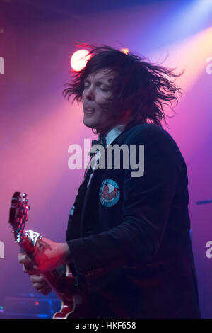 London, UK. 26th Jan, 2017. Beach Slang perform live on stage at London's Scala. Beach Slang are an American punk rock band from Philadelphia, Pennsylvania, formed in May of 2013. The band currently consists of James Alex (vocals, guitar), Ed McNulty (bass), Aurore Ounjian (guitar) and Cully Symington (drums). Credit: Alberto Pezzali/Pacific Press/Alamy Live News Stock Photo