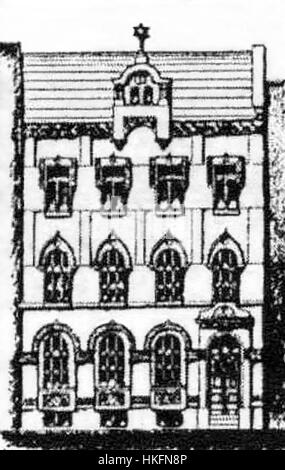 This artwork depicts the Synagoga Bet Lechem in Lwów (now Lviv, Ukraine), a significant Jewish religious site. The painting represents the synagogue's architectural beauty and its historical importance in the Jewish community of Lwów. Stock Photo