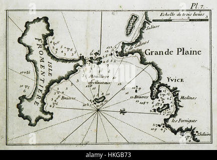 Map of Formentera island and of the bay and coastline of the city of Ibiza on the island of the same name   Roux Joseph   1804 Stock Photo