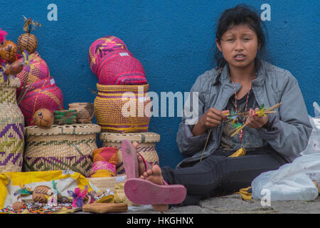 Brazilian indian sells handcrafts on the street Stock Photo