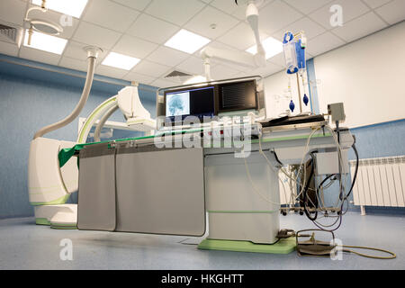 New neurosurgery room in a modern hospital specialized in treatment of cerebrovascular diseases. Medical specialty concerned with the diagnosis, surgi Stock Photo
