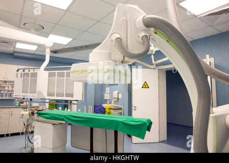 New neurosurgery room in a modern hospital specialized in treatment of cerebrovascular diseases. Medical specialty concerned with the diagnosis, surgi Stock Photo