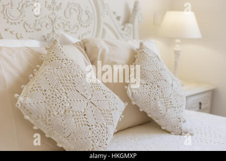 Embroidered crochet pillows Stock Photo