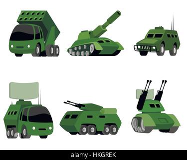 Vector illustration of a six military vehicle Stock Vector