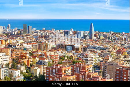 Aerial panorama view of Barcelona city, Spain Stock Photo