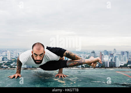 Man Practice Yoga Rooftop Concept Stock Photo