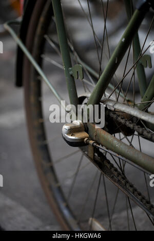 wheel of rusty old bicycle. tyre, iron, transportation, cycle.