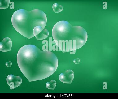 Realistic soap bubbles Heart-shaped. Drops of water in a  shape. Valentines day, love, romance concept. Vector illustration Stock Vector