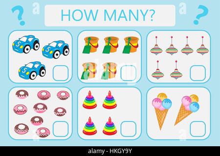 Childrens educational logic game. Mathematical task. How many. Vector illustration. Stock Vector