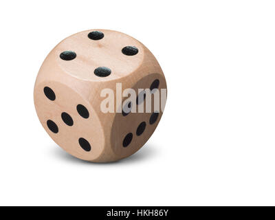 Single wooden Dice on white background Stock Photo