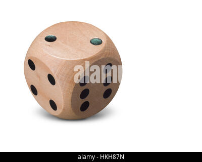 Single wooden Dice on white background Stock Photo