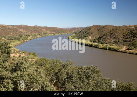 Rio Guadiana river looking to Alcoutim village and Spain, Alcoutim, Algarve, Portugal, Europe Stock Photo