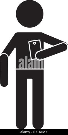 silhouette character holding smartphone technology Stock Vector