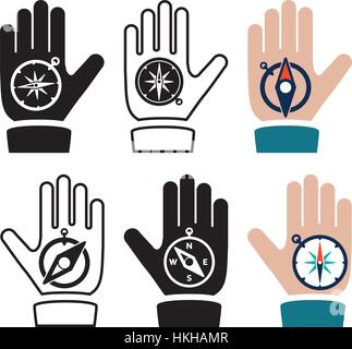vector collection of compass in hand flat icons Stock Vector