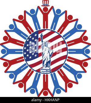 vector icon with flag of United States of America, statue of liberty, president, republican and democrat symbols of people Stock Vector