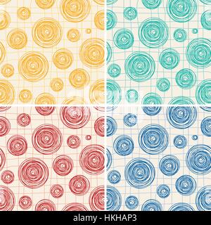vector collection of seamless background patterns of abstract round line circles and a grid Stock Vector