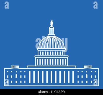 vector icon of united states capitol hill building washington dc, american congress, white symbol design on blue background Stock Vector