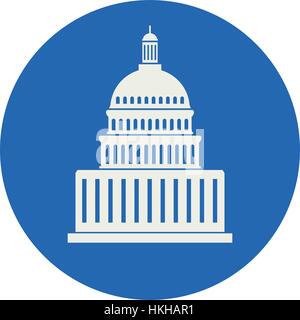 vector icon of united states capitol hill building washington dc, american congress, white symbol design on round blue background Stock Vector