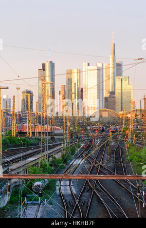 Frankfurt am Main: Central main station with banking district behind, Hauptbahnhof, Hessen, Hesse, Germany Stock Photo