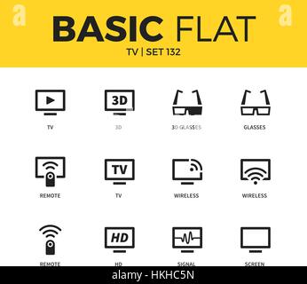 Basic set of TV icons Stock Vector