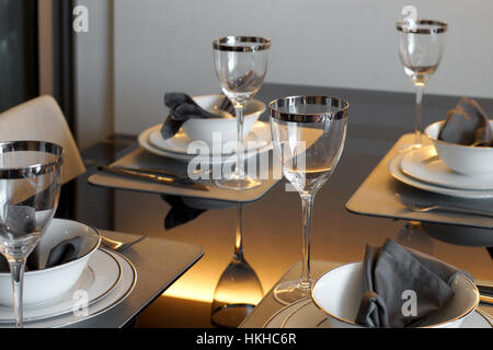 interior designs, home dinner table place setting Stock Photo