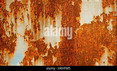 Old rusty metal sheet abstract background, rust on painted weathered steel sheet Stock Photo
