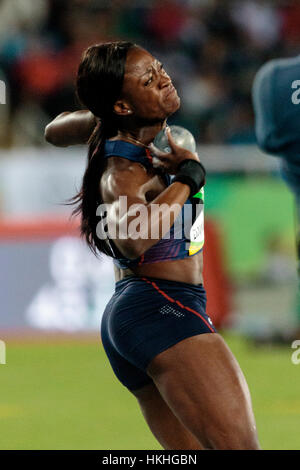 Rio de Janeiro, Brazil. 12 August 2016.  Athletics, Antoinette Nana Djimou Ida (FRA) competing in the Women's Heptathlon shot put at the 2016 Olympic Stock Photo