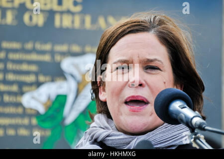 Sinn Fein Vice President, Mary Lou McDonald gives an address at the County Antrim Republican Plot, Belfast, Northern Ireland. Stock Photo